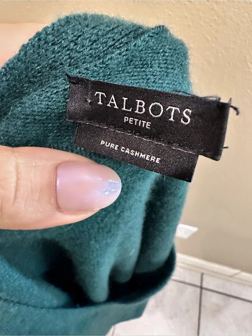 Talbots Pure Cashmere V-Neck Sweater Blue Green Petite Small - Picture 5 of 13